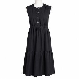 Everlane Tiered Midi Dress Black Cotton Sleeveless Minimalist Women XL